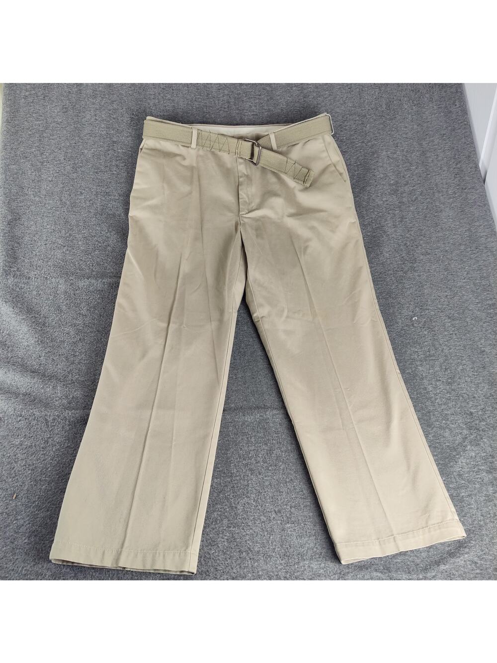 Haggar Mens Pants Sz 38x30 Khaki Straight Fit No Iron Flat Front 100% Cotton